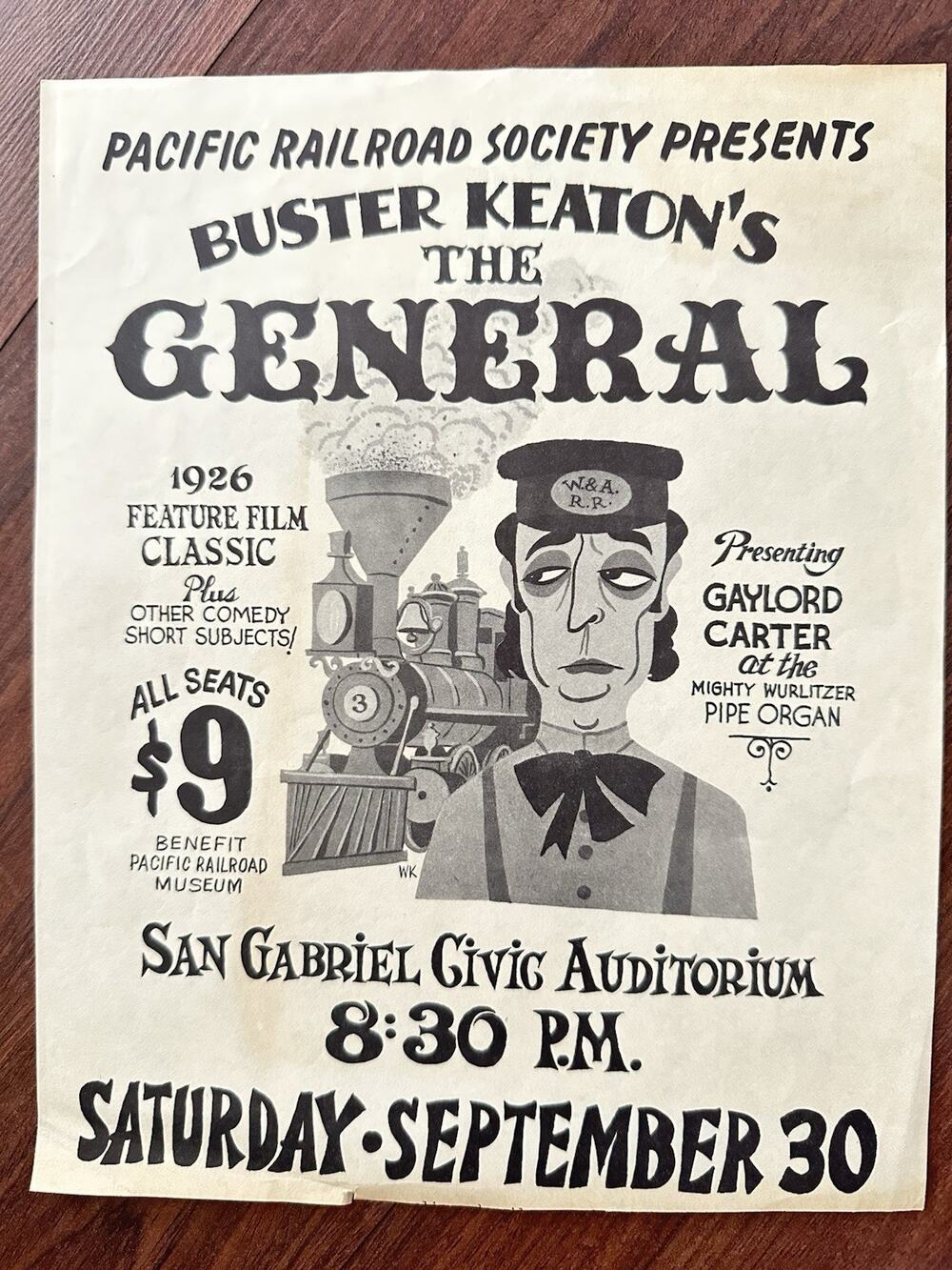 Vintage 1989 Buster Keaton The General Pacific Railroad Society Poster Broadside